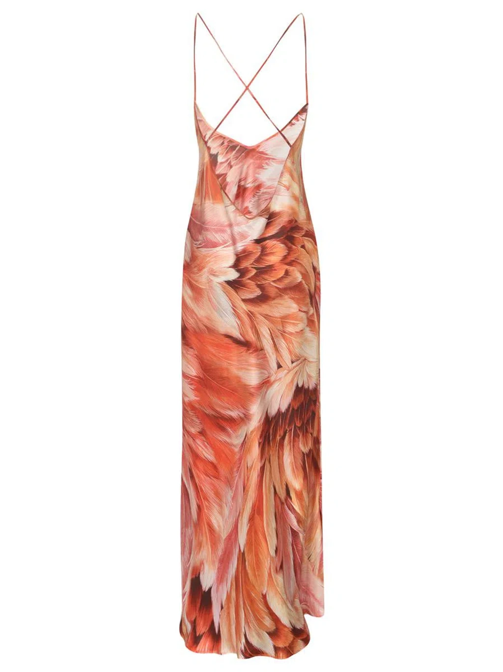 Roberto Cavalli Printed Silk Twill Long Dress In Orange | ModeSens
