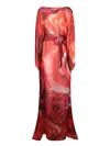 Roberto Cavalli Garden Rose Kaftan Dress In Red