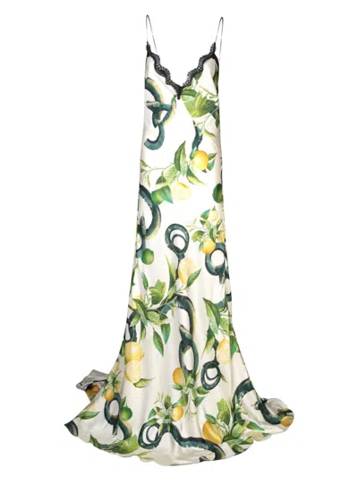 Roberto Cavalli Printed Silk Twill Crisscross Maxi Dress In White