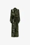 Roberto Cavalli Panelled Velvet Robe Coat In Dark Green
