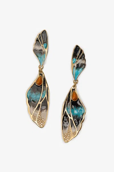 Roberto Cavalli Butterfly-wing Drop Earrings In Gold