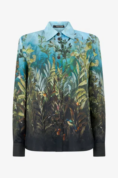 Roberto Cavalli Eden Print Silk Shirt In Multi