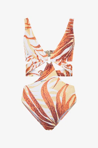 Roberto Cavalli Golden Palm One-piece Swimsuit In Orange