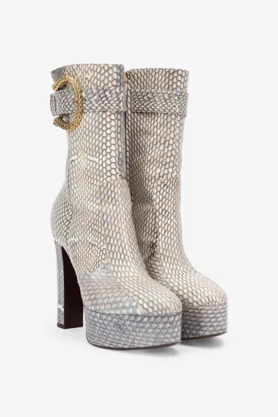Roberto Cavalli Elaphe Leather Platform Ankle Boots In Multi