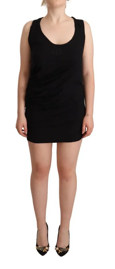 Roberto Cavalli Sleeveless Cotton Sheath Mini Dress In Black