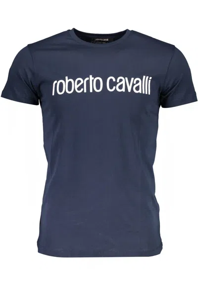 Roberto Cavalli Elegant Crew Neck Printed Tee - Summer Men's In Blue
