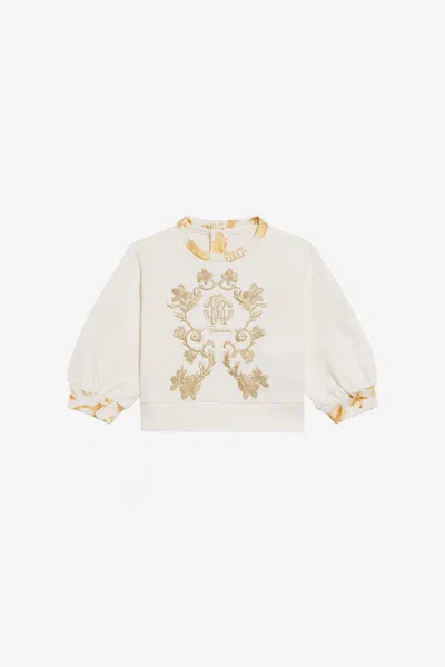 Roberto Cavalli Elfenbeinfarbenes Baumwoll-sweatshirt In Multi