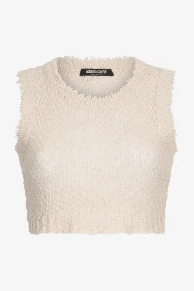 Roberto Cavalli Elfenbeinfarbenes Strickoberteil Mit Struktur In Light Brown