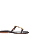 Roberto Cavalli Black Shell Embellished Flat Sandal In Black