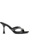 Roberto Cavalli Sandals With Rhinestones And Snake Jewel In Black