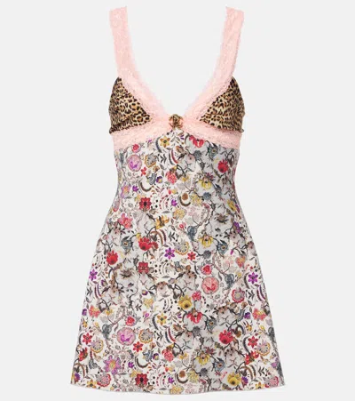 Roberto Cavalli Embellished Lace-trimmed Minidress In Multi