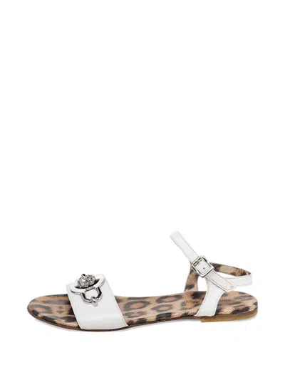 Pre-owned Roberto Cavalli Embellished Leather Sandals In White