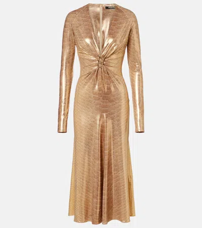 Roberto Cavalli Embellished Snake-print Midi Dress In Neutral