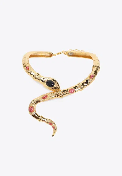 Roberto Cavalli Embellished Snake-shaped Choker Necklace In Gold