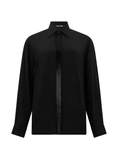 Roberto Cavalli Embellished-stripe Shirt In Black