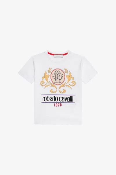 Roberto Cavalli Embleme Print T-shirt With Monogram In White