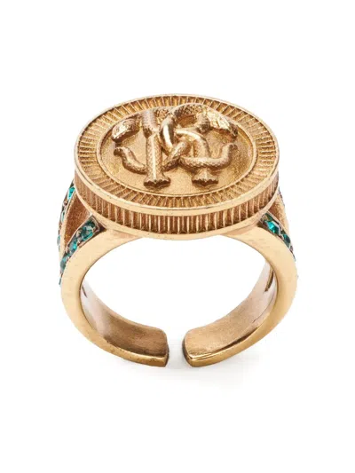 Roberto Cavalli Embossed Glass Ring In Gold