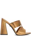 Roberto Cavalli Embossed Heeled Mules In Gold