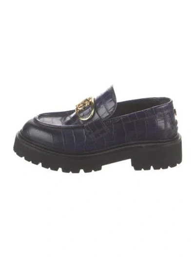 Pre-owned Roberto Cavalli Embossed Leather Loafers In Blue
