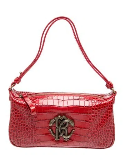Pre-owned Roberto Cavalli Embossed Leather Shoulder Bag In Red