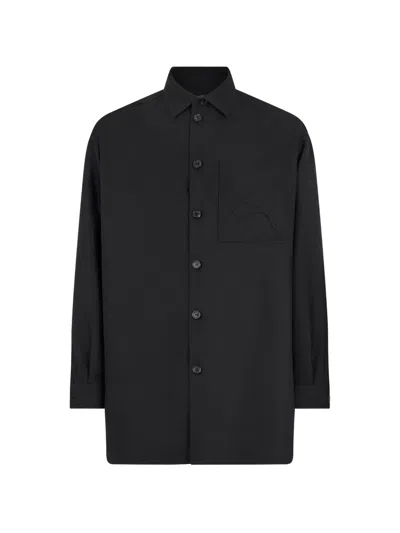 Roberto Cavalli Plain Shirt With Embossed Serpent Motif In Black
