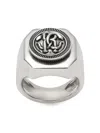 Roberto Cavalli Embossed Signet Ring In Silber