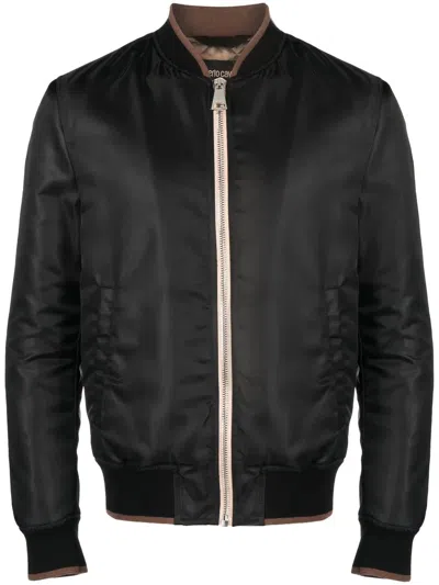 Roberto Cavalli Embroidered Animal Motif Bomber Jacket In Black
