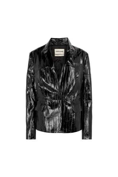 Roberto Cavalli Embroidered Coated Blazer In Black