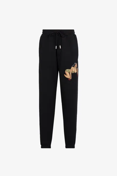 Roberto Cavalli Embroidered Cotton Track Pants In Black