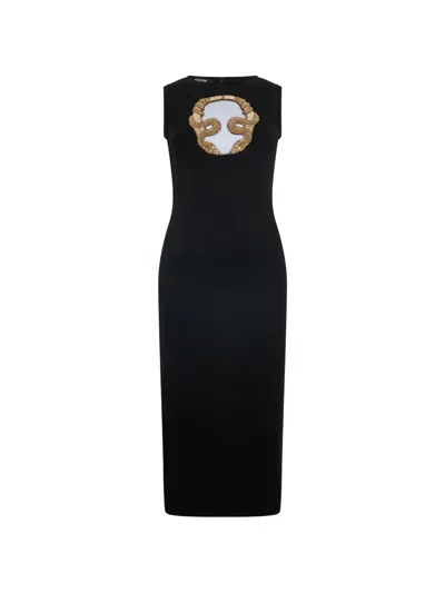 Roberto Cavalli Embroidered Cut-out Midi Dress In Black
