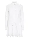 Roberto Cavalli Mini Shirt Dress With Perforated Roses In White