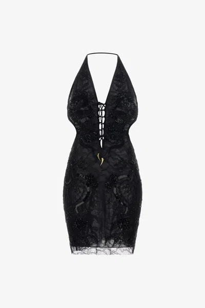 Roberto Cavalli Embroidered Dress In Black
