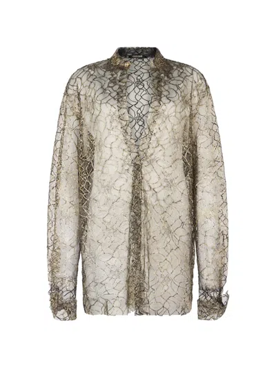 Roberto Cavalli Embroidered Lace Shirt In White