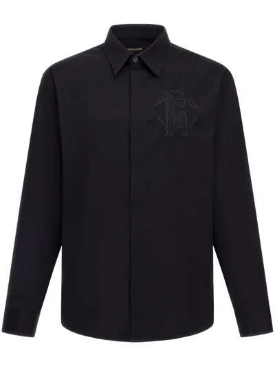 Roberto Cavalli Embroidered-logo Shirt In Black
