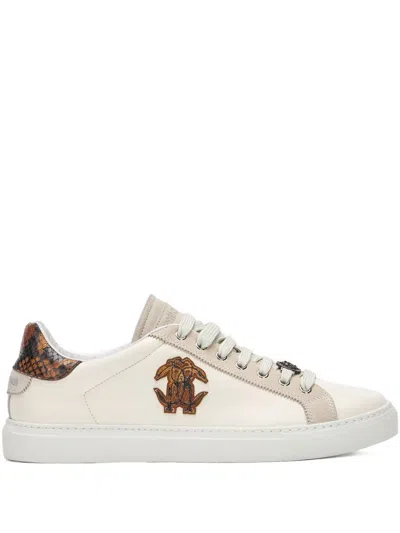 Roberto Cavalli Embroidered-logo Sneakers In Neutrals
