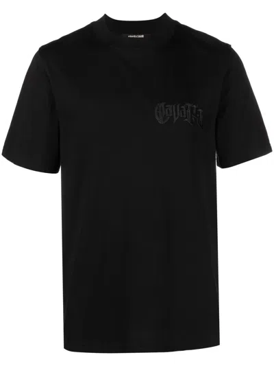 Roberto Cavalli Embroidered Logo T-shirt In Black