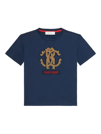 Roberto Cavalli Embroidered-logo T-shirt In Blue
