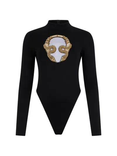 Roberto Cavalli Embroidered Long-sleeve Top In Black