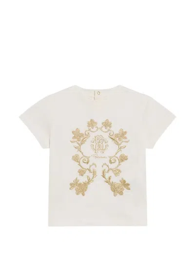 Roberto Cavalli Babies' Embroidered Monogram T-shirt In White