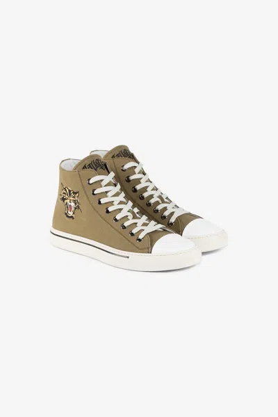 Roberto Cavalli Embroidered-motif High-top Trainers In Kaki