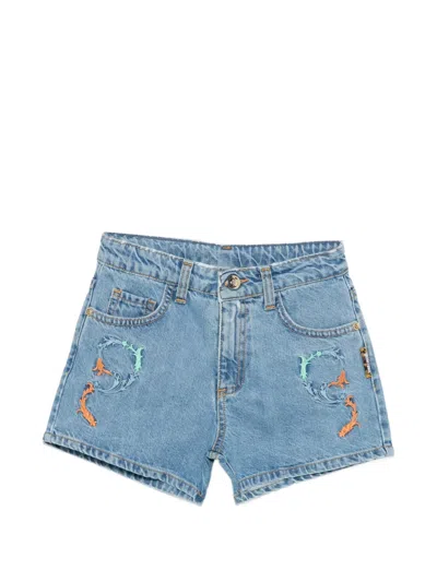 Roberto Cavalli Kids' Embroidered Shorts In Black