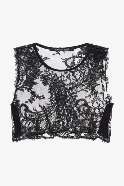 Roberto Cavalli Embroidered Top In Black