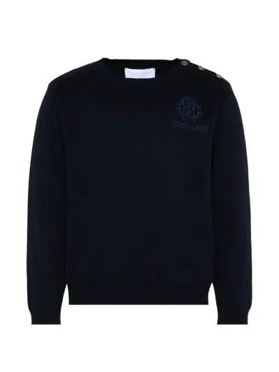 Roberto Cavalli Kids' Embroidery Buttoned Sweatshirt In Blue