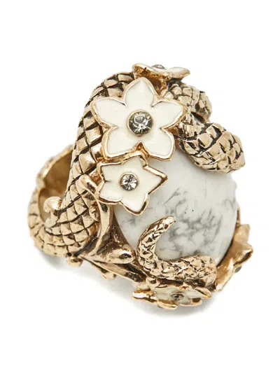 Pre-owned Roberto Cavalli Enamel Flower Ring In Gold