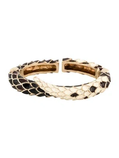 Pre-owned Roberto Cavalli Enamel Snake Cuff Bracelet, 6.5" In Multi