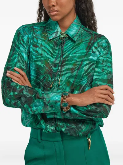 Roberto Cavalli Enamel Wood Bracelet In Green