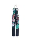Roberto Cavalli Exotic Flora Print Silk Jumpsuit In Dark Blue