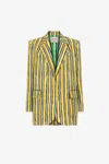 Roberto Cavalli Exotic Stripe-print Linen Blazer In Yellow