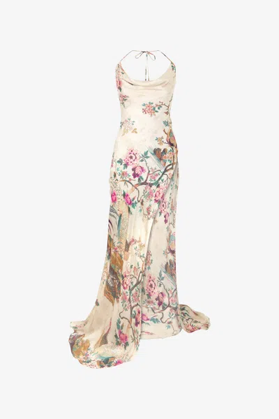 Roberto Cavalli Extra Long Dress In Pure Silk With Print