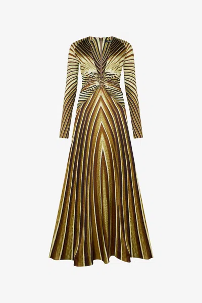 Roberto Cavalli Extra-long Dress With Ray Of Gold Print